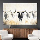 40397799-MGV-CV-36X24-Texas Longhorn Wall Art Canvas Print, Framed Rustic Herd Art Picture Print, Western Bull Perfect Neutral Western Decor Artwork