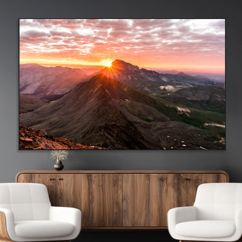 50957419-MGV-CV-36X24-Mountain Sunrise Wall Art Canvas Print, Framed Alpine Ridge Art Picture Print, Mountain Range Perfect Vibrant Rustic Decor Artwork