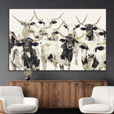 52947970-MGV-CV-36X24-Texas Longhorn Wall Art Canvas Print, Framed Cattle Herd Art Picture Print, Herd Portrait Perfect Modern Farmhouse Decor Artwork