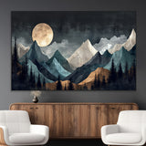 11060882-MGV-CV-36X24-Moonlit Mountains Wall Art Canvas Print, Framed Forest Silhouette Art Picture Print, Night Landscape Perfect Modern Forest Decor