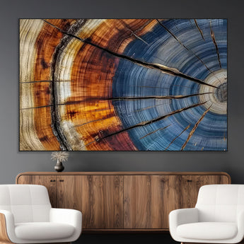 96890915-MGV-CV-36X24-Abstract Tree Ring Wall Art – Rustic Nature Canvas Print with Wood Grain Texture, Modern Earth Tone Artwork for Office, Living