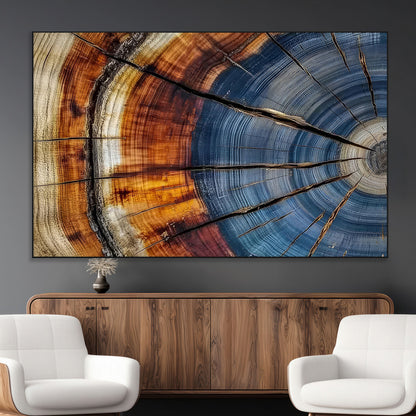 96890915-MGV-CV-36X24-Abstract Tree Ring Wall Art – Rustic Nature Canvas Print with Wood Grain Texture, Modern Earth Tone Artwork for Office, Living