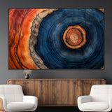 72209152-MGV-CV-36X24-Abstract Tree Ring Wall Art – Vibrant Blue Orange Wood Grain Canvas Print, Rustic Modern Nature Artwork for Living Room, Office,