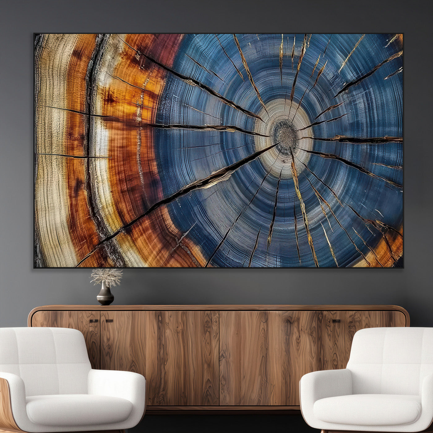 82059233-MGV-CV-36X24-Rustic Tree Ring Wall Art – Natural Wood Texture Canvas Print, Framed Abstract Tree Stump for Farmhouse, Log Cabin, Wooden House