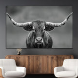 81228550-MGV-CV-36X24-Framed Texas Longhorn Bull Art Canvas Print, Western Bull Wall Art Print, Long Horn Bull Photo Print for Log Cabin, Large Bull