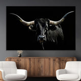 37531960-MGV-CV-36X24-Black Longhorn Bull Wall Art – Dramatic Western Cattle Canvas Print, Rustic Farmhouse Animal Artwork for Living Room, Bedroom,