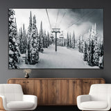 31156828-MGV-CV-36X24-Snowy Pines Wall Art Canvas Print, Framed Ski Lift Art Picture Print, Winter Forest Perfect Moody Lodge Decor Artwork
