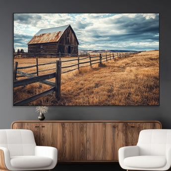 69356982-MGV-CV-36X24-Old Barn Wall Art Canvas Print, Framed Rustic Fence Art Picture Print, Wooden Farmhouse Perfect Rustic Farmhouse Decor Artwork