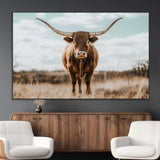 39350715-MGV-CV-36X24-Texas Longhorn Wall Art Canvas Print, Framed Longhorn Cow Art Picture Print, Western Cattle Perfect Rustic Western Decor Artwork