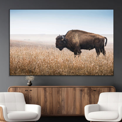 91267849-MGV-CV-36X24-Wild Bison Wall Art Canvas Print, Framed Bison in Prairie Art Picture Print, Rustic Western Perfect Rustic Western Decor Artwork