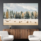 64188182-MGV-CV-36X24-Elk Herd Wall Art Canvas Print, Framed Snowy Forest Art Picture Print, Forest Elks Perfect Neutral Rustic Decor Artwork