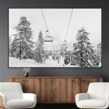 55003599-MGV-CV-36X24-Snowy Ski Lift Wall Art Canvas Print, Framed Winter Forest Art Picture Print, Ski lift Ride Perfect Winter Lodge Decor Artwork