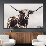 95249234-MGV-CV-36X24-Texas Longhorn Wall Art Canvas Print, Framed Spotted Bull Art Picture Print, Horned Cattle Perfect Rustic Farmhouse Decor Artwork