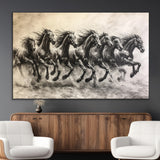 56089591-MGV-CV-36X24-Galloping Horses Wall Art Canvas Print, Framed Wild Stallions Art Picture Print, Horse Herd Sketch Perfect Monochrome Dynamic