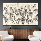 19433417-MGV-CV-36X24-Running Horses Wall Art Canvas Print, Framed Horse Sketch Art Picture Print, Galloping Herd Perfect Monochrome Western Decor
