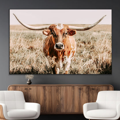 54986862-MGV-CV-36X24-Majestic Longhorn Wall Art – Canvas Print of Graceful Strength & Bold Spirit, Wild Plains Beauty Nature Inspired Rustic Decor for