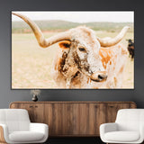 21060648-MGV-CV-36X24-Texas Longhorn Wall Art Canvas Print, Framed Speckled Cow Art Picture Print, Rustic Bull Perfect Rustic Western Decor Artwork