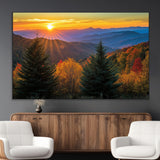 36964931-MGV-CV-36X24-Autumn Mountains Wall Art Canvas Print, Framed Sunset Glow Forest Art Picture Print, Golden Trees Perfect Vibrant Nature Decor