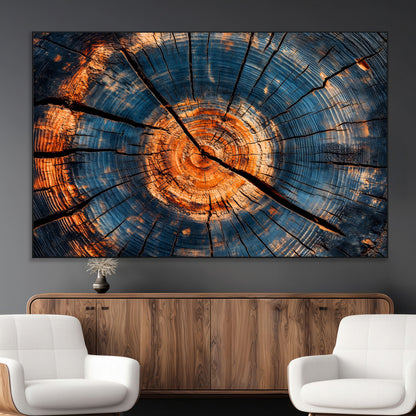 81894502-MGV-CV-36X24-Burnt Wood Wall Art Canvas Print, Framed Aged Timber Art Picture Print, Rustic Tree Slice Perfect Rustic Decor Artwork for Home,