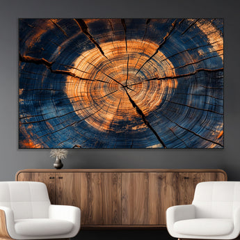 18975622-MGV-CV-36X24-Burnt Wood Wall Art Canvas Print, Framed Aged Timber Art Picture Print, Rustic Tree Slice Perfect Rustic Decor Artwork for Home,