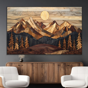 39116082-MGV-CV-36X24-Wood Mountain Landscape Wall Art Canvas Print, Framed Sunset Hills Art Picture Print, Abstract Nature Perfect Boho Decor Artwork