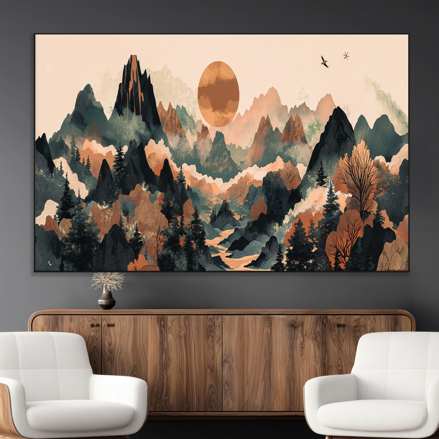 46509506-MGV-CV-36X24-Mountain Wall Art – Sunset Canvas Print, Nature Inspired Artwork, Scenic Wall Decor for Living Room, Bedroom, Office