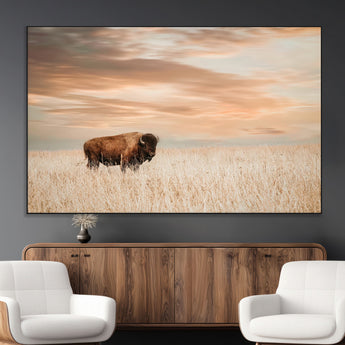 87282289-MGV-CV-36X24-Bison Wall Art Canvas Print, Framed Buffalo Art Picture Print, Western Prairie Perfect Rustic Decor Artwork