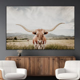80054319-MGV-CV-36X24-Texas Longhorn Wall Art Canvas Print, Framed Western Cow Art Picture Print, Rustic Farmhouse Perfect Farmhouse Decor Artwork