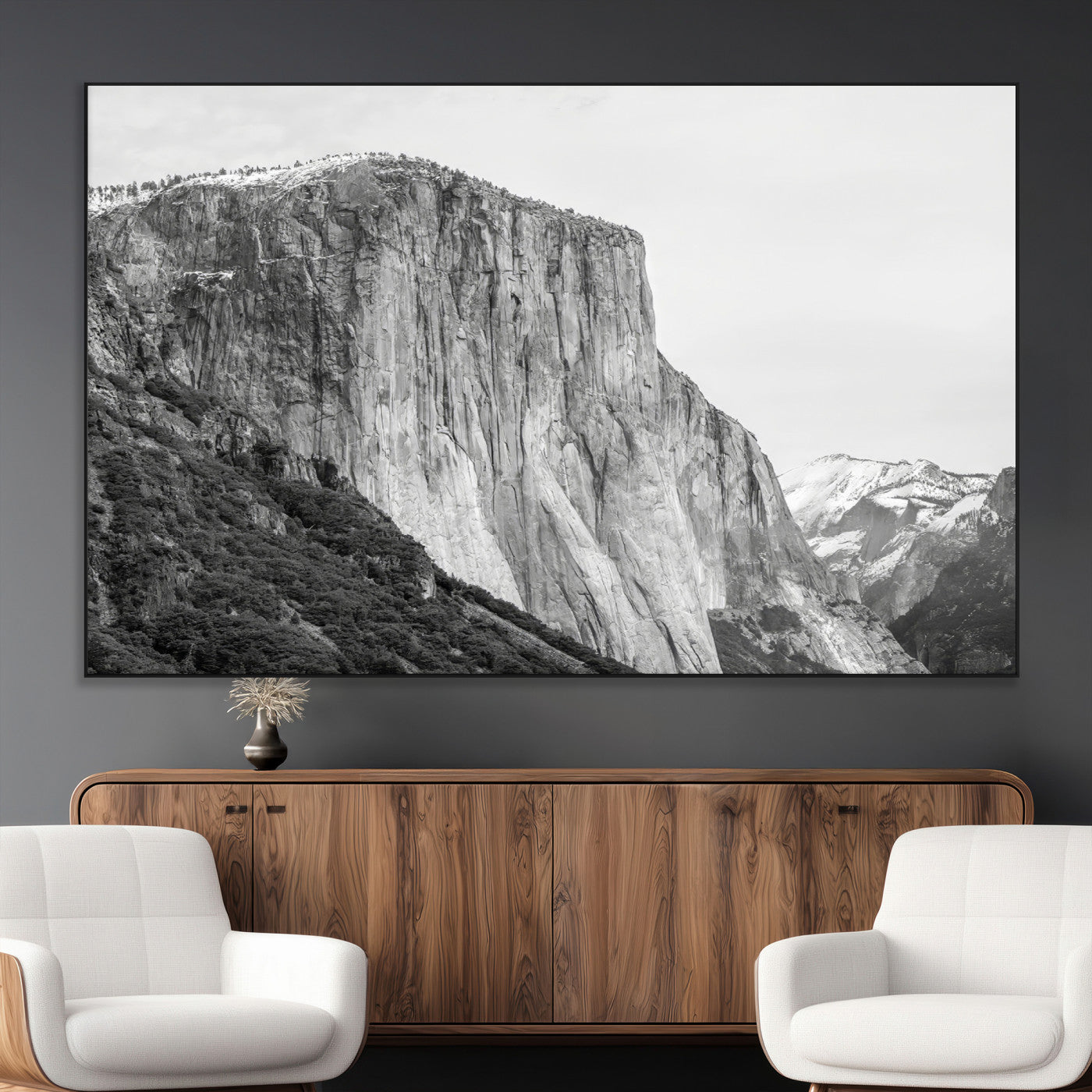 39393420-MGV-CV-36X24-El Capitan Wall Art Canvas Print, Framed Yosemite Cliff Art Picture Print, Monochrome Mountain Perfect Monochrome Sierra Decor