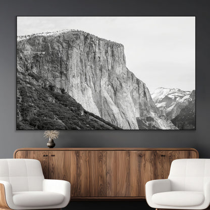 39393420-MGV-CV-36X24-El Capitan Wall Art Canvas Print, Framed Yosemite Cliff Art Picture Print, Monochrome Mountain Perfect Monochrome Sierra Decor