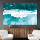 23828594-MGV-CV-36X24-Aerial Waves Wall Art Canvas Print, Framed Ocean Break Art Picture Print, Sea Foam Perfect Tropical Coastal Decor Artwork