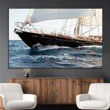 97168626-MGV-CV-36X24-Sailing Yacht Wall Art Canvas Print, Framed Wooden Yacht Art Picture Print, Ocean Waves Perfect Nautical Coastal Decor Artwork