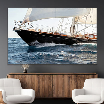 97168626-MGV-CV-36X24-Sailing Yacht Wall Art Canvas Print, Framed Wooden Yacht Art Picture Print, Ocean Waves Perfect Nautical Coastal Decor Artwork
