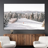 62119206-MGV-CV-36X24-Snowy Trail Wall Art Canvas Print, Framed Ski Slope Art Picture Print, Winter Pines Perfect Alpine Adventure Decor Artwork