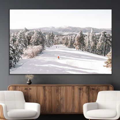 62119206-MGV-CV-36X24-Snowy Trail Wall Art Canvas Print, Framed Ski Slope Art Picture Print, Winter Pines Perfect Alpine Adventure Decor Artwork