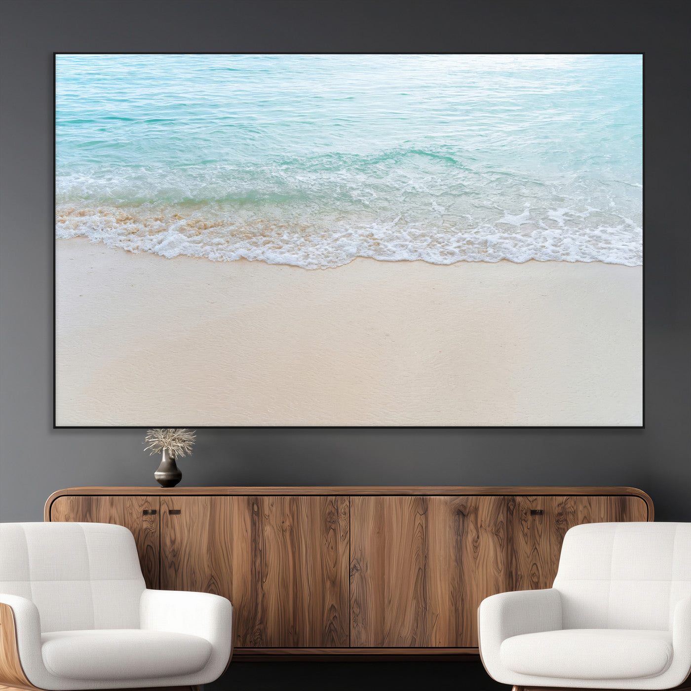 77194056-MGV-CV-36X24-Soft Shoreline Wall Art Canvas Print, Framed Gentle Waves Art Picture Print, Clear Water Perfect Minimalist Coastal Decor Artwork