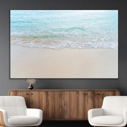 77194056-MGV-CV-36X24-Soft Shoreline Wall Art Canvas Print, Framed Gentle Waves Art Picture Print, Clear Water Perfect Minimalist Coastal Decor Artwork