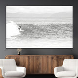 81535128-MGV-CV-36X24-Surfer Woman Wall Art Canvas Print, Framed Black Ocean Art Picture Print, Ocean Surfing Perfect Monochrome Coastal Decor Artwork