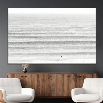 66534476-MGV-CV-36X24-Lone Surfer Wall Art Canvas Print, Framed Ocean Waves Art Picture Print, Minimal Sea Perfect Minimal Coastal Decor Artwork