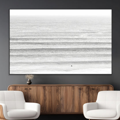 66534476-MGV-CV-36X24-Lone Surfer Wall Art Canvas Print, Framed Ocean Waves Art Picture Print, Minimal Sea Perfect Minimal Coastal Decor Artwork