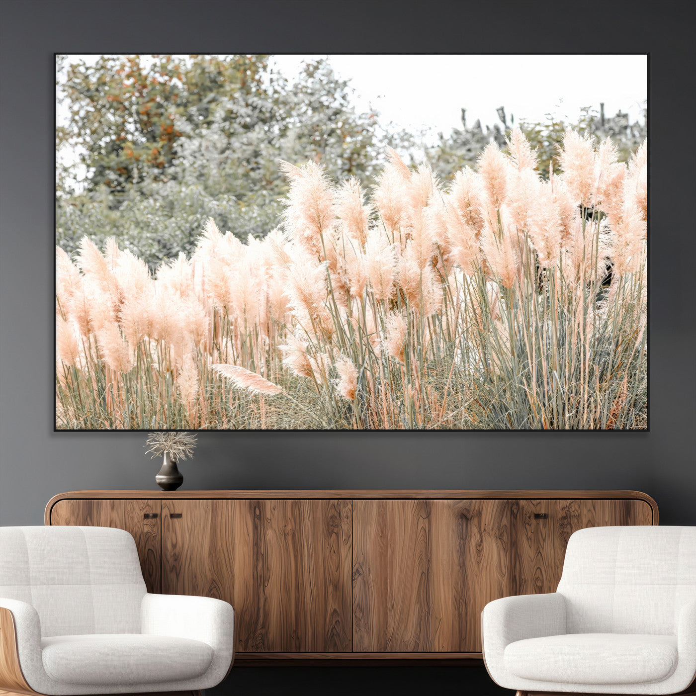 21826392-MGV-CV-36X24-Pampas Grass Wall Art Canvas Print, Framed Soft Pampas Art Picture Print, Pastel Grasses Perfect Soft Neutral Boho Decor Artwork