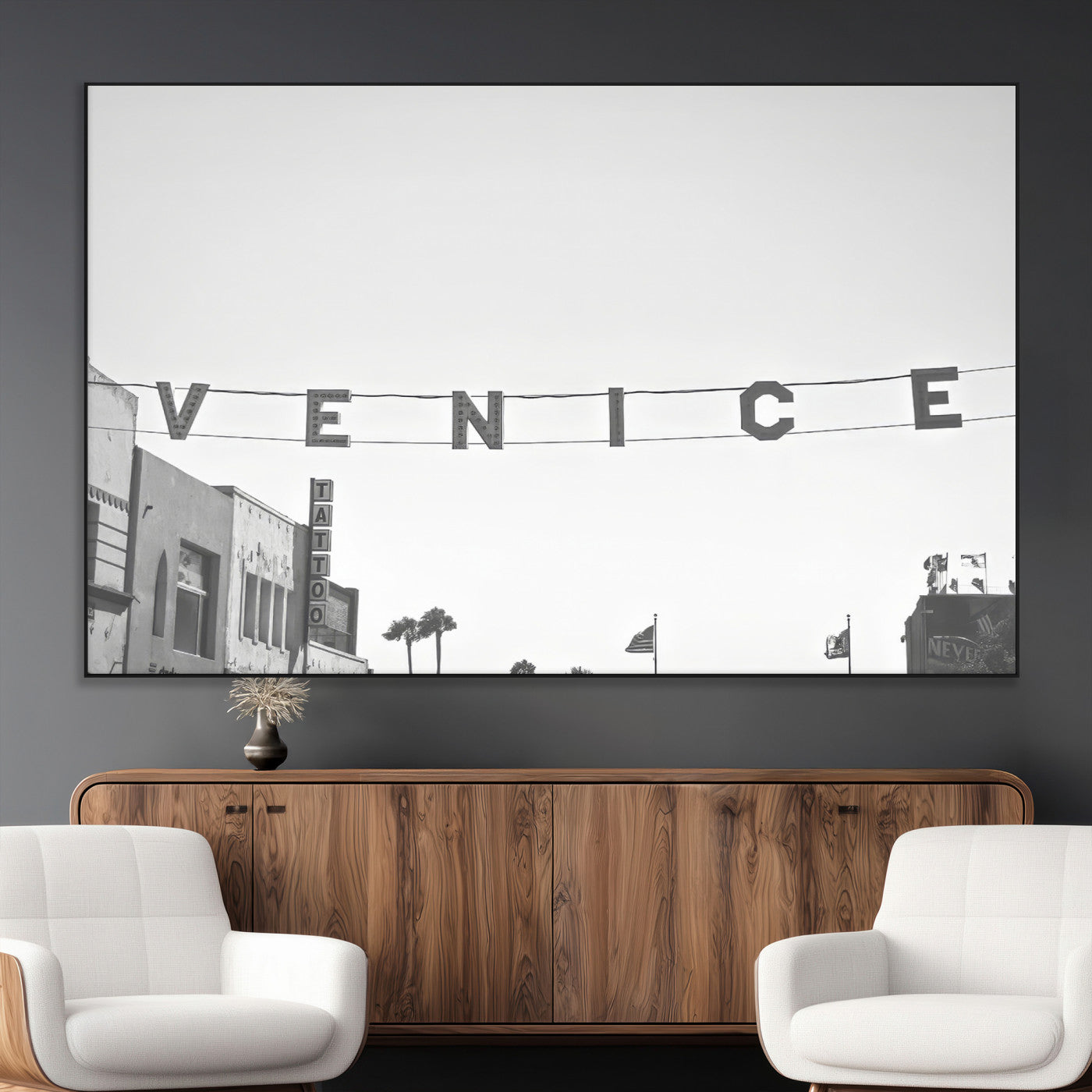 68254589-MGV-CV-36X24-Venice Sign Wall Art Canvas Print, Framed Venice Letters Art Picture Print, Los Angeles Perfect Minimalist Urban Decor Artwork