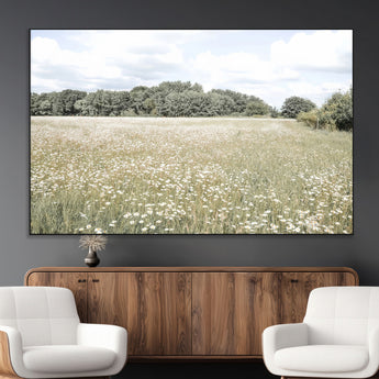 43258946-MGV-CV-36X24-Daisy Field Wall Art Canvas Print, Framed Pastel Flower Art Picture Print, Meadow Bloom Perfect Scandinavian Minimalist Decor
