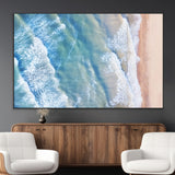 17641845-MGV-CV-36X24-Aerial Ocean Wall Art Canvas Print, Framed Blue Waves Art Picture Print, Sandy Shoreline Perfect Modern Coastal Decor Artwork