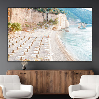 84816639-MGV-CV-36X24-Mediterranean Beach Wall Art Canvas Print, Framed Airy Coastal Art Picture Print, Summer Shore Perfect Coastal Retreat Decor