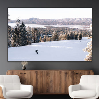 79857868-MGV-CV-36X24-Snowy Mountain Wall Art Canvas Print, Framed Ski Slope Art Picture Print, Winter Forest Perfect Modern Rustic Decor Artwork
