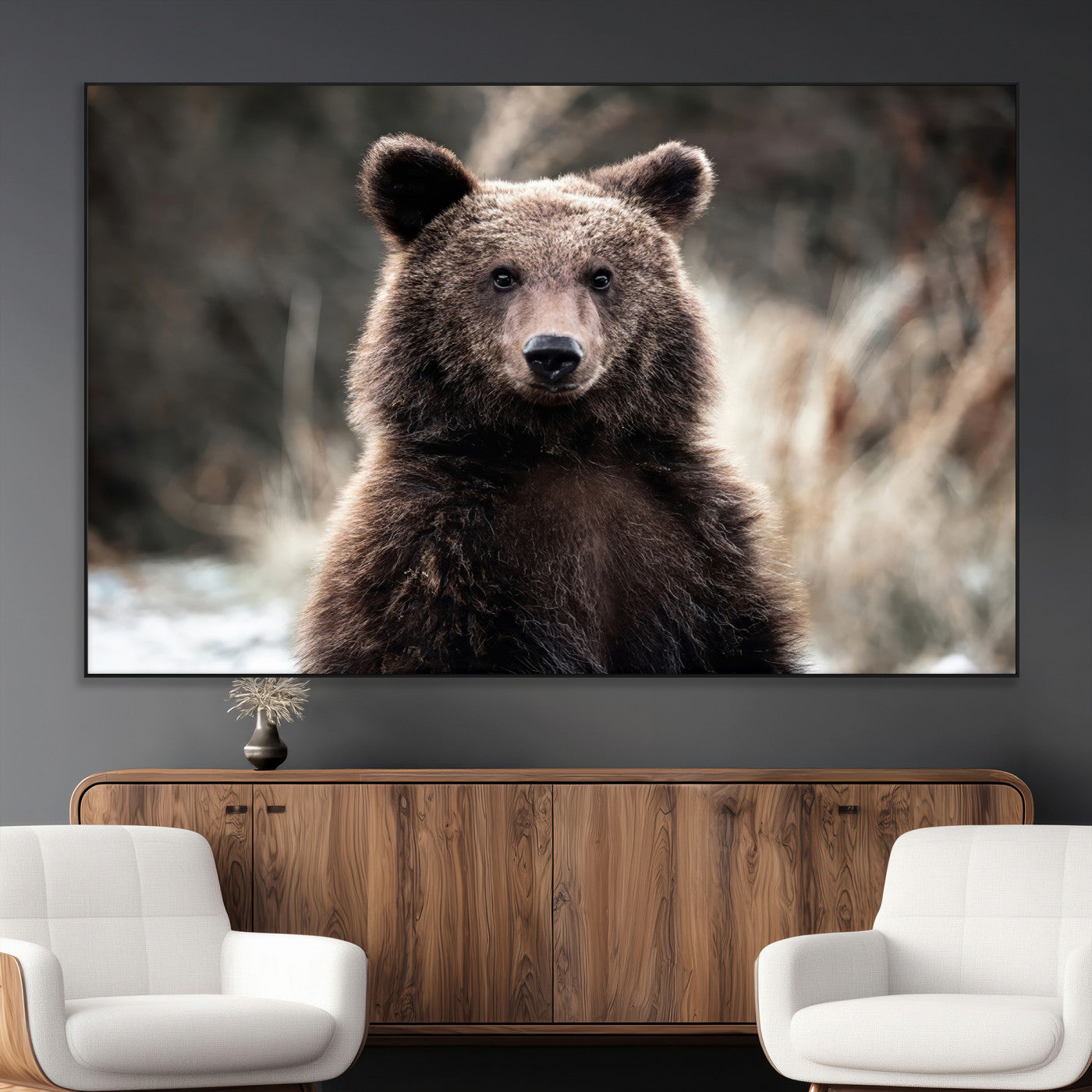 47112103-MGV-CV-36X24-Brown Bear Wall Art Canvas Print, Framed Forest Wildlife Art Picture Print, Woodland Bear Perfect Rustic Cabin Decor Artwork