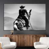 83102464-MGV-CV-36X24-Western Cowboy Wall Art Canvas Print, Framed Monochrome Horse Art Picture Print, Western Equestrian Perfect Rustic Western Decor