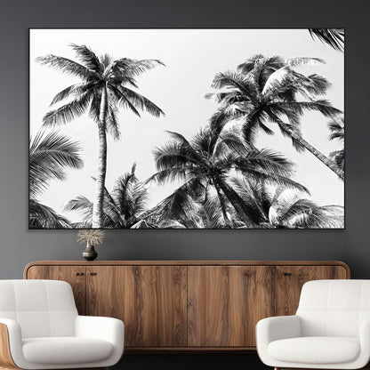 46641801-MGV-CV-36X24-Palm Tree Wall Art Canvas Print, Framed Black White Tropics Art Picture Print, Monochrome Palms Perfect Modern Tropical Minimalist