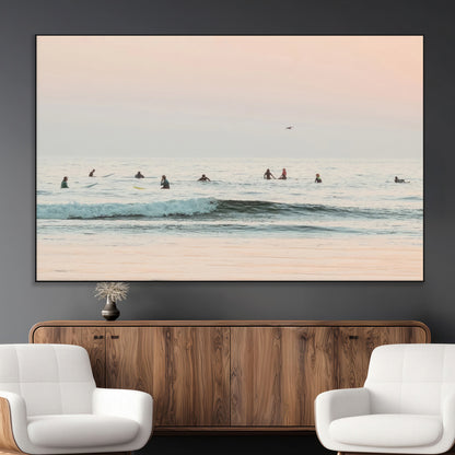 98888919-MGV-CV-36X24-Pastel Ocean Wall Art Canvas Print, Framed Soft Sunset Swimming Art Picture Print, Calm Sea Horizon Perfect Soft Coastal